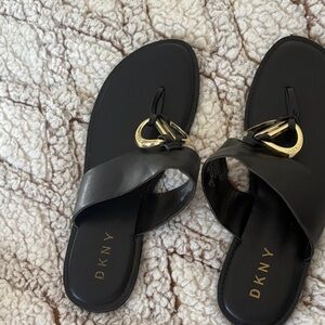 DKNY Black Sandals with Gold Ring Detail